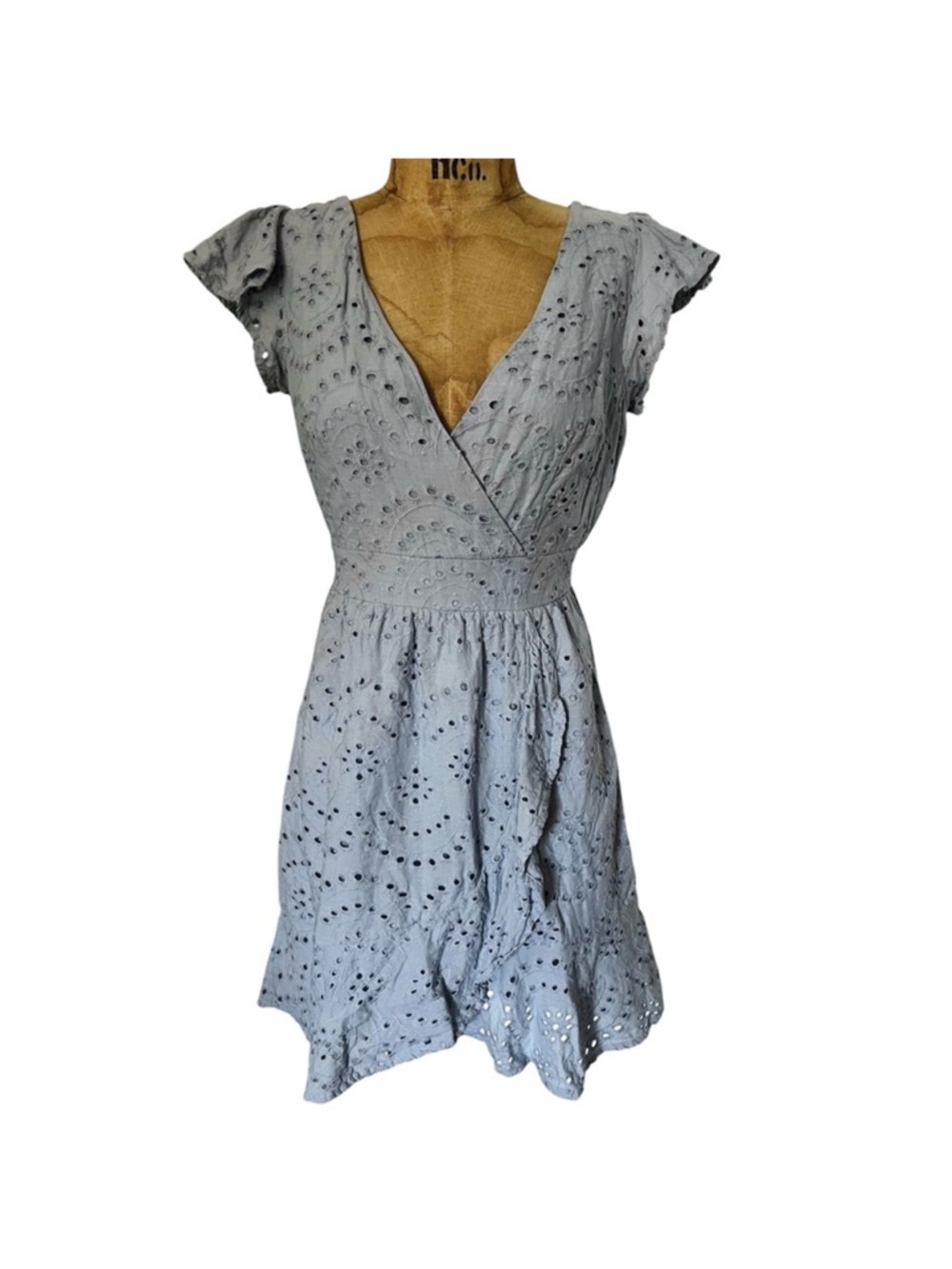 Jessica Simpson Periwinkle Eyelet Wrap Mini Dress 100% cotton